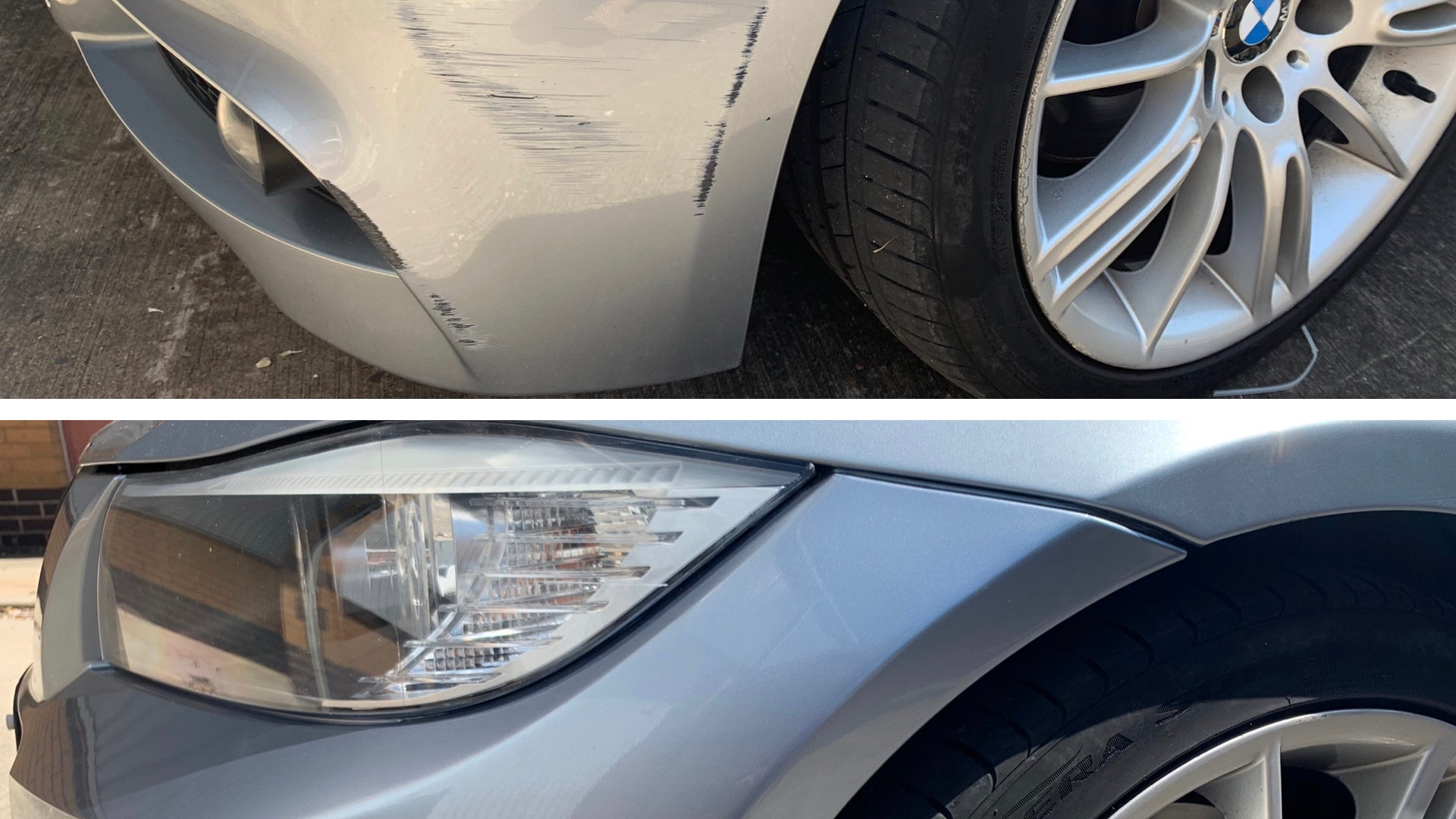 Before and after BMW bumper dent repair